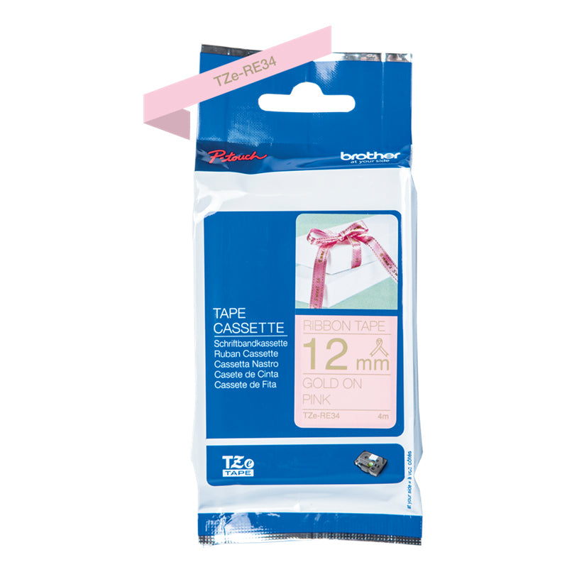 Brother Brother 12mm X 4mm Gold on Pink Ribbon