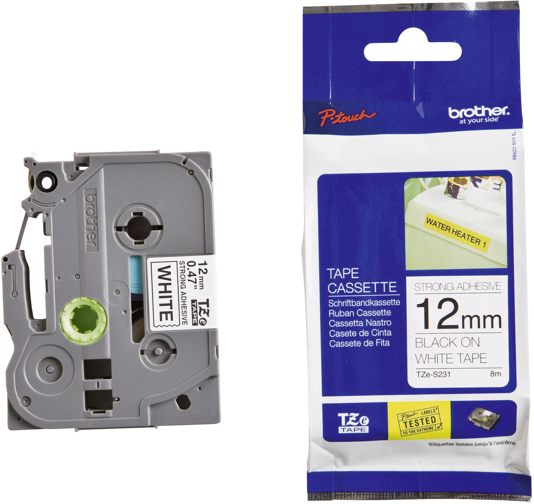 Brother Brother 12mm Black on White Strong Adhesive TZE Tape