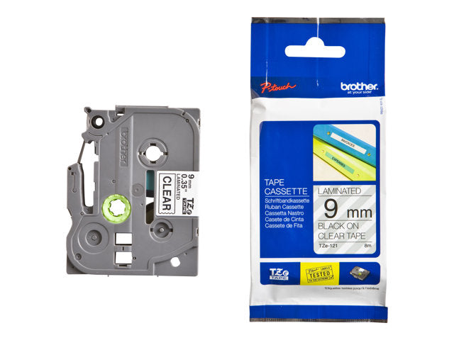 Brother Brother TZ-121, 9MM Black Tape Black on Clear