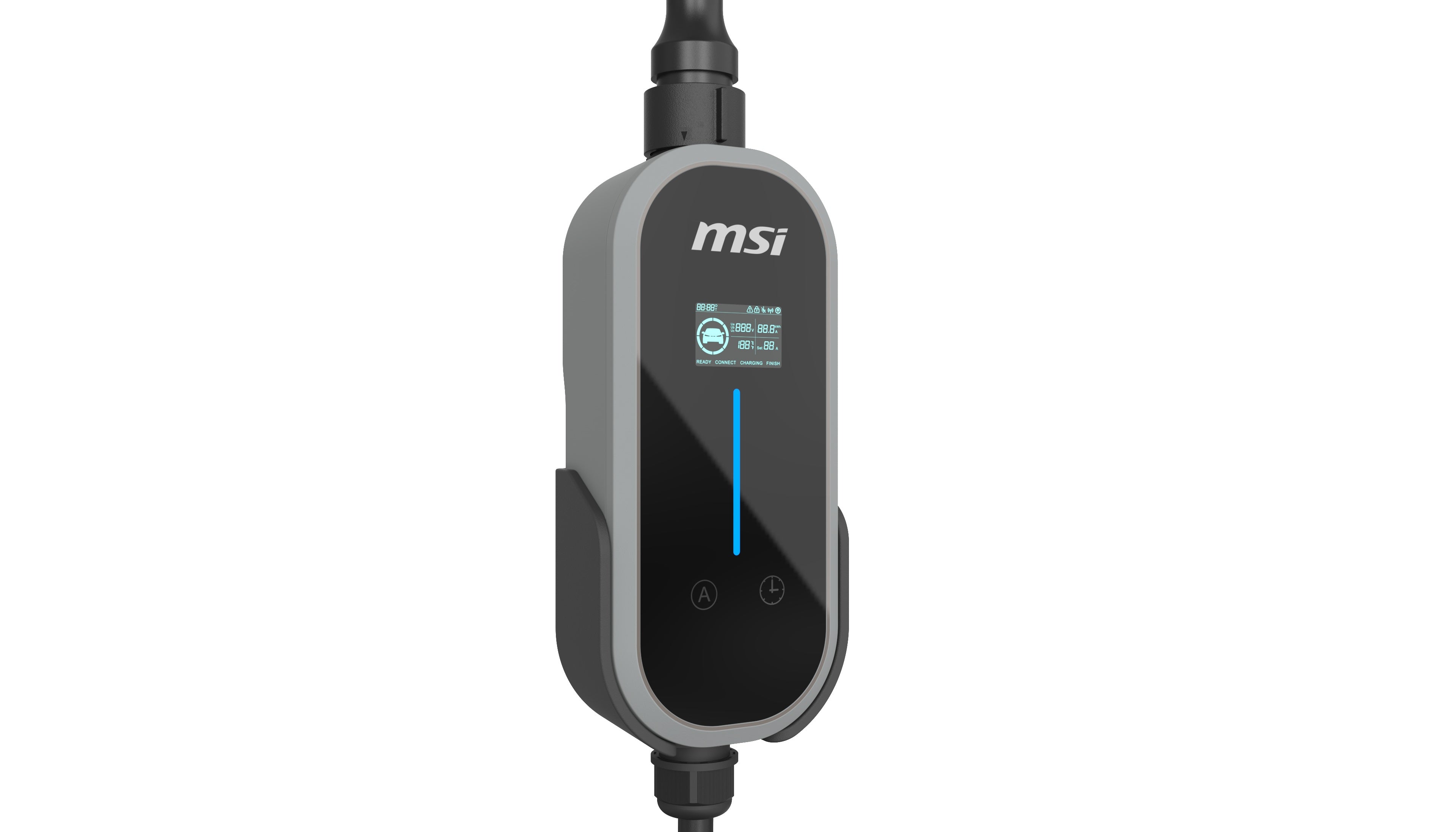 MSI Portable EV Charger Grey Ezgo 10A+15A+Home kit, Single Phase, 230V, 1PH, 2.3KW  3.4KW, 5M Type 2 Charging gun, 1.8'LCD,  IP66, 1.5T, Bluetooth
