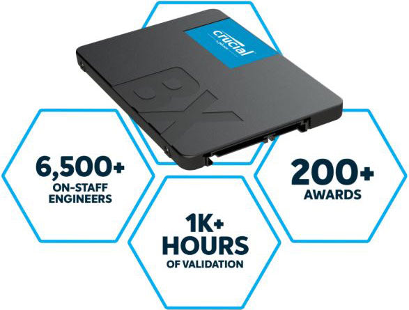 Micron (Crucial) Crucial BX500 500GB 2.5" SATA3 6Gb/s SSD - 3D NAND 550/500MB/s 7mm 1.5 mil MTBF 3yr wty Acronis True Image S