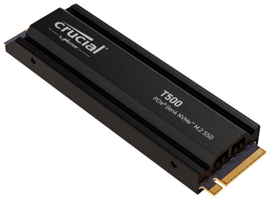 Crucial T500 1TB Gen4 NVMe SSD w Heatsink - 7300/6800 MB/s R/W 600TBW 1440K IOPs 1.5M hrs MTTF DirectStorage Acronis True Image Adobe Creative Cloud