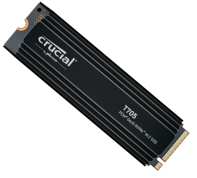 Micron (Crucial) Crucial T705 2TB Gen5 NVMe SSD Heatsink - 14500/12700 MB/s R/W 1200TBW 1550K IOPs 1.5M hrs MTTF DirectStorag