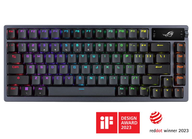 ASUS ASUS ROG AZOTH/NXSM/PBT Gaming Keyboard, OLED Display, NX Storm Switch, 75 Keys, Tri-mode Connection, Black, Tactile Bum