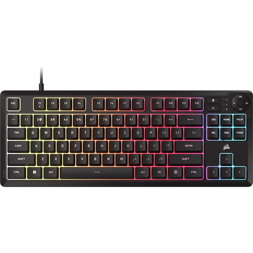 Corsair Corsair K55 CORE TKL RGB Gaming Keyboard, 1000Hz, 12KRO, rubber-dome switched, USB 2.0 wired, dedicated media/WIN loc