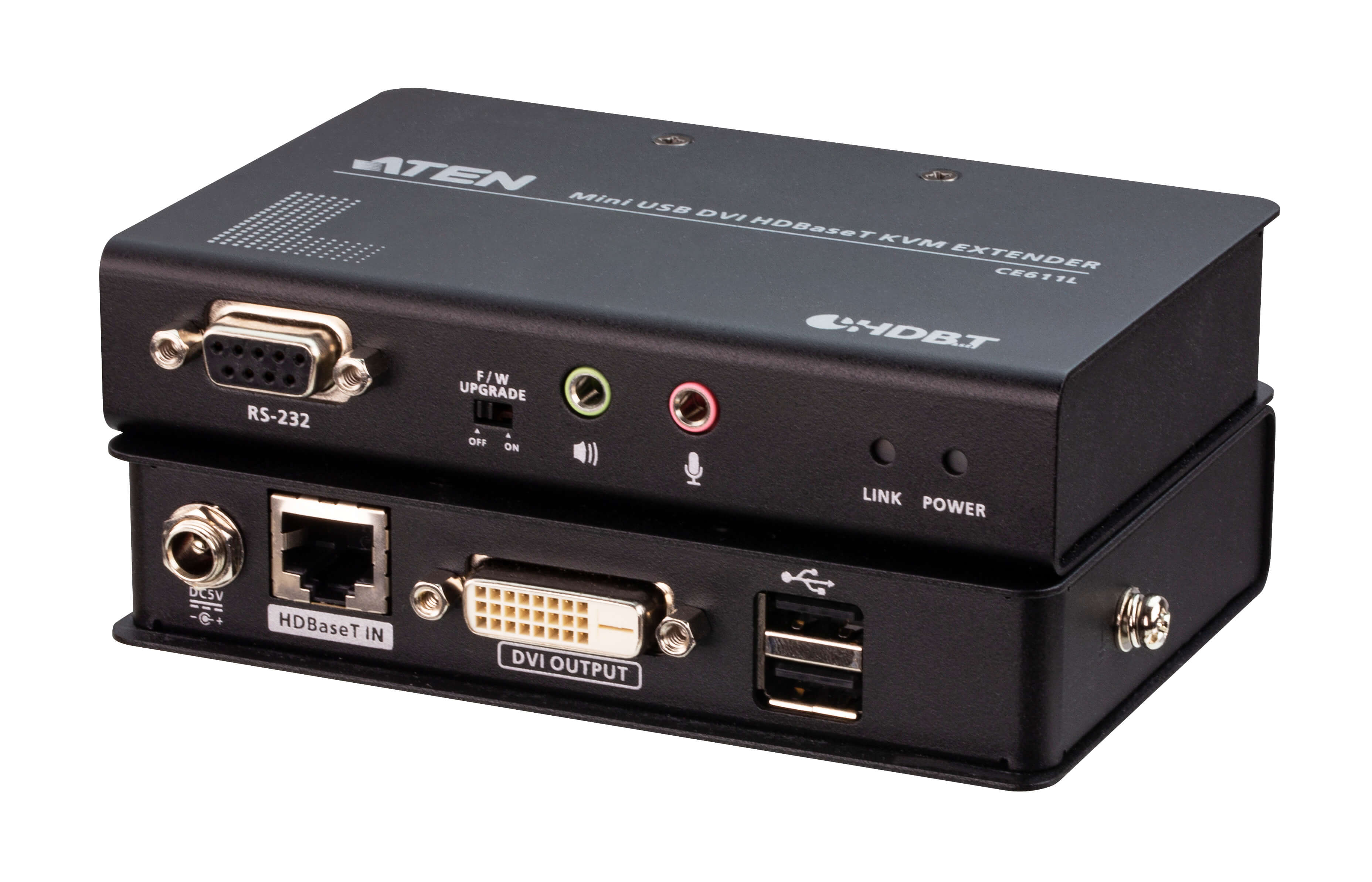 Aten Aten DVI HDBaseT Mini KVM Extender, extends USB Keyboard and mouse with DVI video up to 1920 x 1200 @ 100m (Cat 6a), 2 U