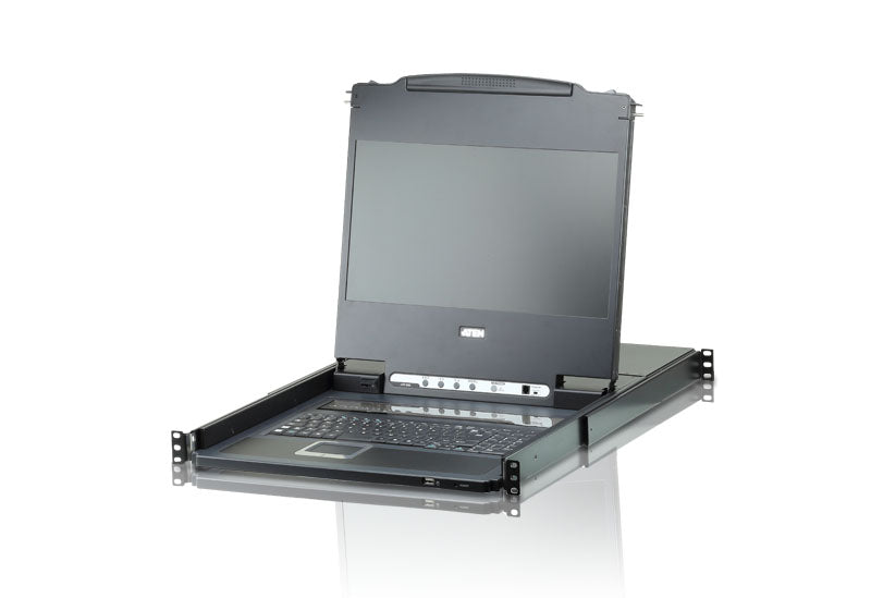 Aten Aten Rackmount KVM Switch Single Rail 8 Port DVI USB w/ 17.3" LCD Display, 2x Custom KVM Cables, 1920x1200@60hz Display,