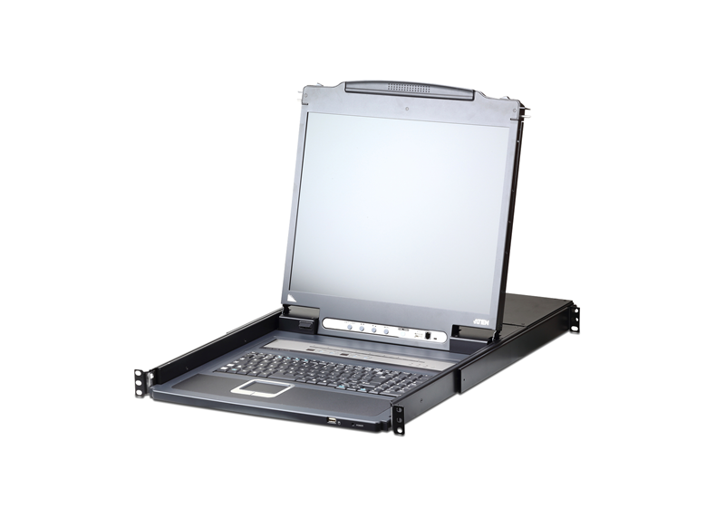 Aten Aten Rackmount KVM Switch Over IP Single Rail 8 Port VGA PS/2-USB w/ 19" LCD Display, 2x Custom KVM Cables, 1280x1024@75