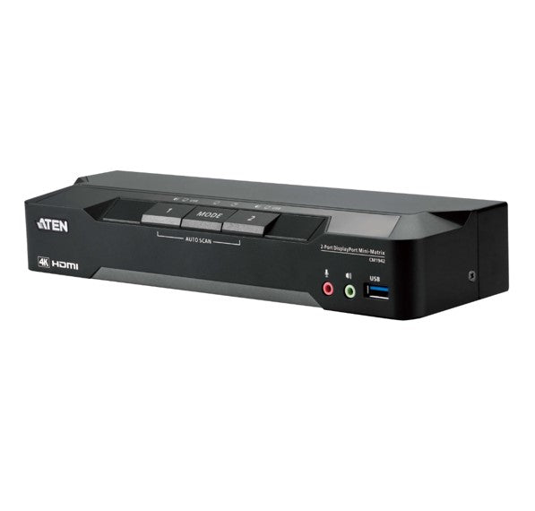 Aten Aten CM1942-AT-U 2-Port 4K DisplayPort Dual Display Mini-Matrix Boundless KVM Switch, Resolutions up to 4K DCI (4096 x 2