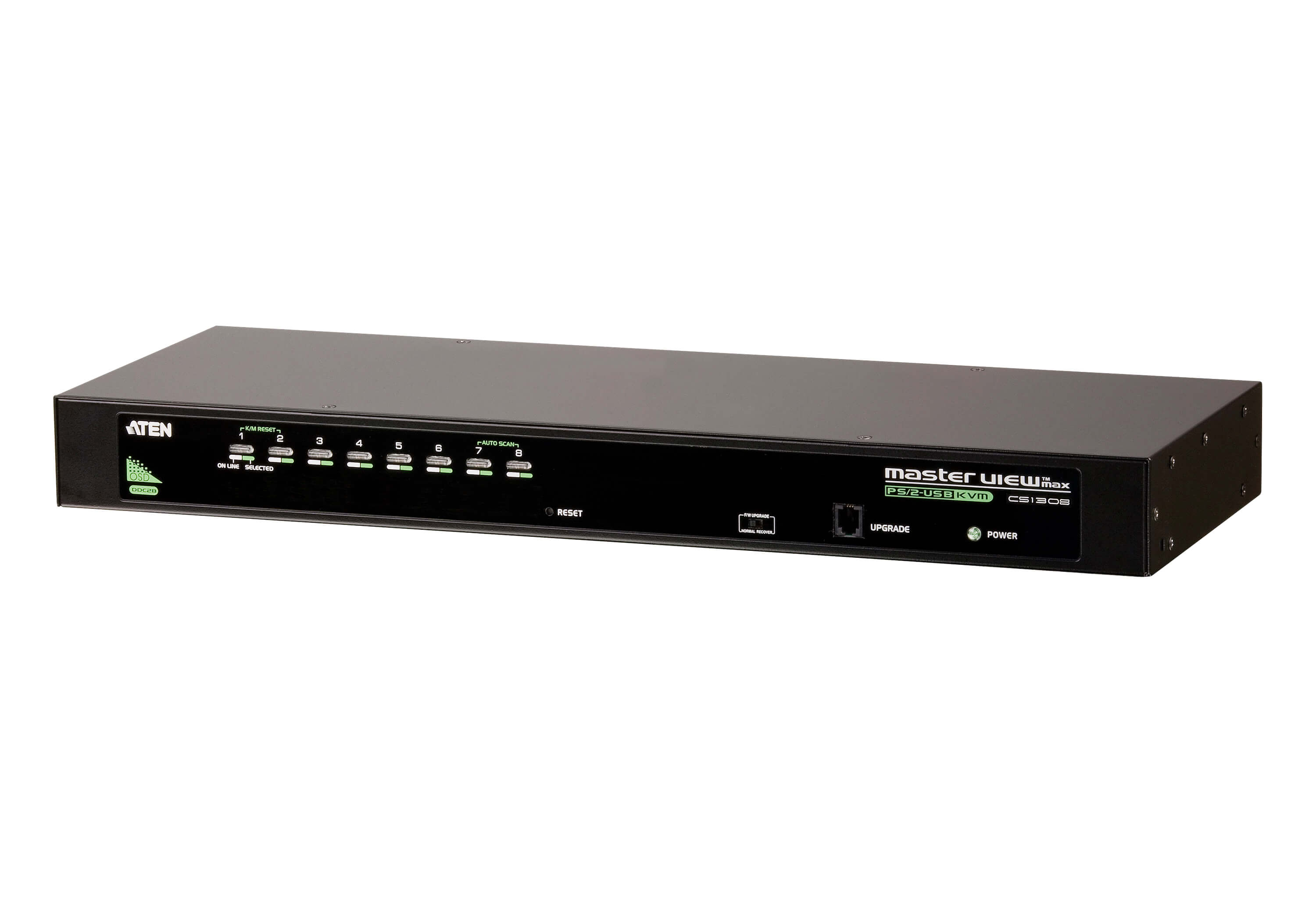 Aten Aten Rackmount KVM Switch 8 Port VGA PS/2-USB, 1x Custom KVM Cable Included, Selection Via Front  USD Menu, Broadcast Mo