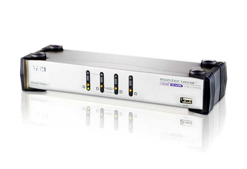 Aten Aten Desktop KVMP Switch 4 Port Dual Display VGA w/ audio, 4x Custom KVM Cables Included, 2x USB Port, Selection Via Fro