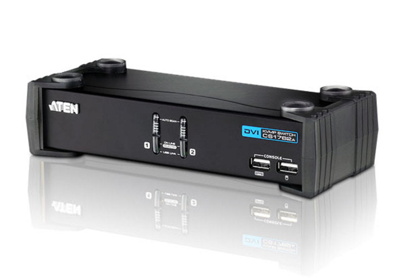 Aten Aten Desktop KVMP Switch 2 Port Single Display DVI w/ audio, 2x Custom KVM Cables Included, 2x USB Port, Selection Via F