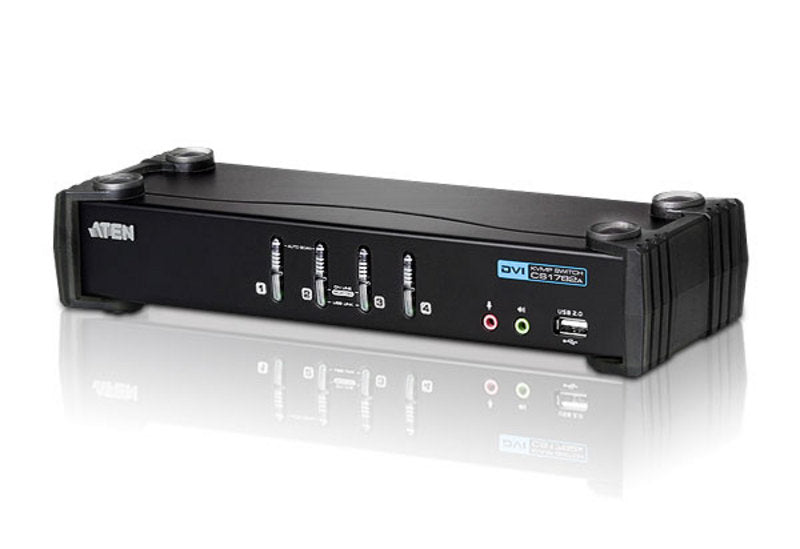 Aten Aten Desktop KVMP Switch 4 Port Single Display DVI w/ audio, 4x Custom KVM Cables Included, 2x USB Port, Selection Via F