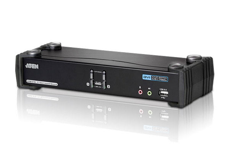 Aten Aten Desktop KVMP Switch 2 Port Single Display DVI w/ 7.1 audio, 2x Custom KVM Cables Included, 2x USB Port, Selection V