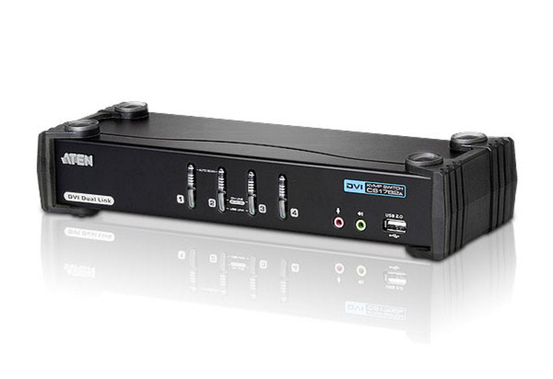 Aten Aten Desktop KVMP Switch 4 Port Single Display DVI w/ 7.1 audio, 4x Custom KVM Cables Included, 2x USB Port, Selection V