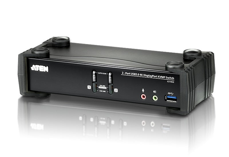 Aten Aten Desktop KVMP Switch 2 Port Single Display 4k DisplayPort w/ audio, Cables Included, 2x USB Port, Selection Via Fron
