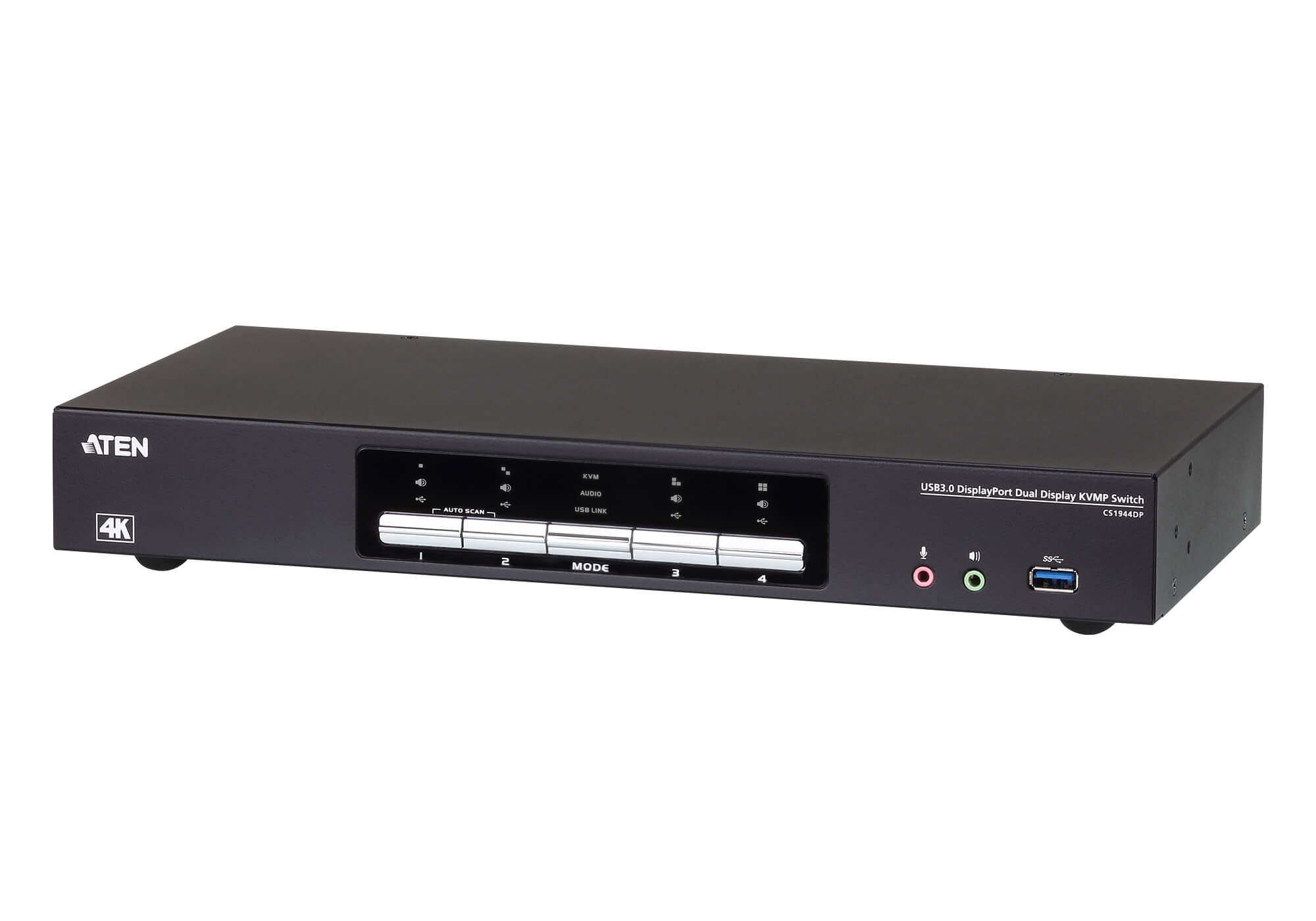 Aten Aten Desktop KVMP Switch 4 Port Dual Display 4k DisplayPort w/ audio, Cables Included, 2x USB Port, Selection Via Front 