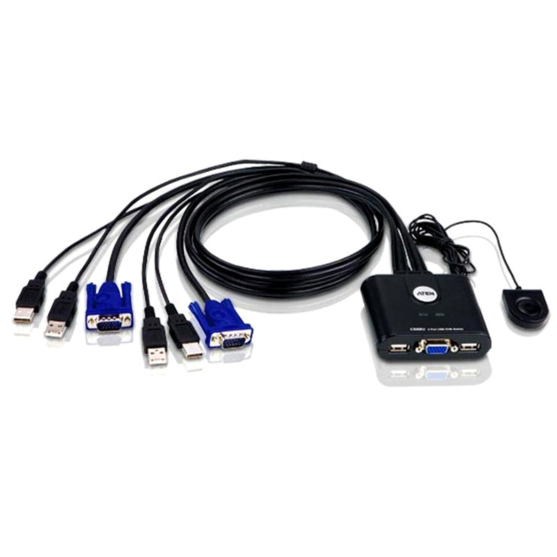 Aten Aten Compact KVM Switch 2 Port Single Display VGA, Remote Port Selector, USB Hot-Plugging