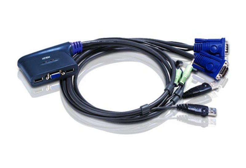 Aten Aten Compact KVM Switch 2 Port Single Display VGA w/ audio, 0.9m Cable, Computer Selection Via Hotkey,