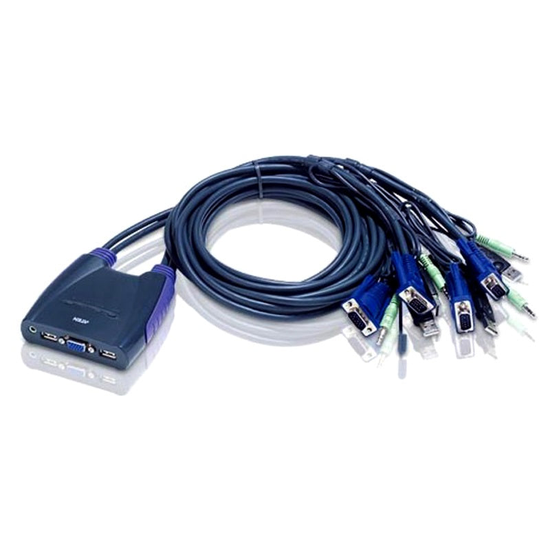 Aten Aten Compact KVM Switch 4 Port Single Display VGA w/ audio, 0.9m Cable, Computer Selection Via Hotkey,