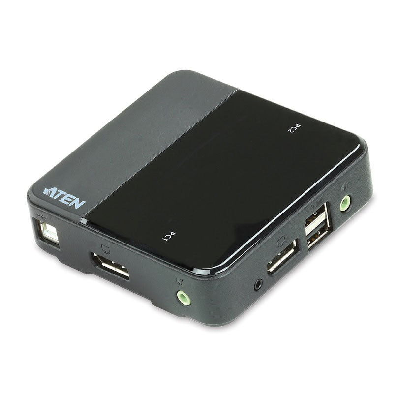 Aten Aten Slim KVM Switch 2 Port Single Display DisplayPort w/ audio, Cables Included, Remote Port Selector,