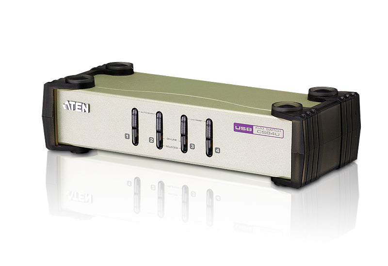Aten Aten Desktop KVM Switch 4 Port Single Display VGA, 4x Custom KVM Cables Included, Selection Via Front Panel, Auto Scan M