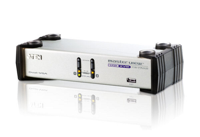 Aten Aten Desktop KVMP Switch 2 Port Dual Display VGA w/ audio, 2x Custom KVM Cables Included, 2x USB Port, Selection Via Fro