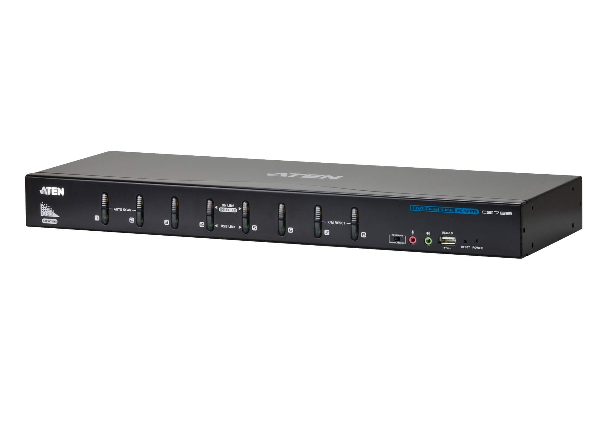 Aten Aten 8 Port USB DVI Dual Link KVM Switch, Video DynaSync, 2.1 Audio, multi-display support by stacking up to four CS1788