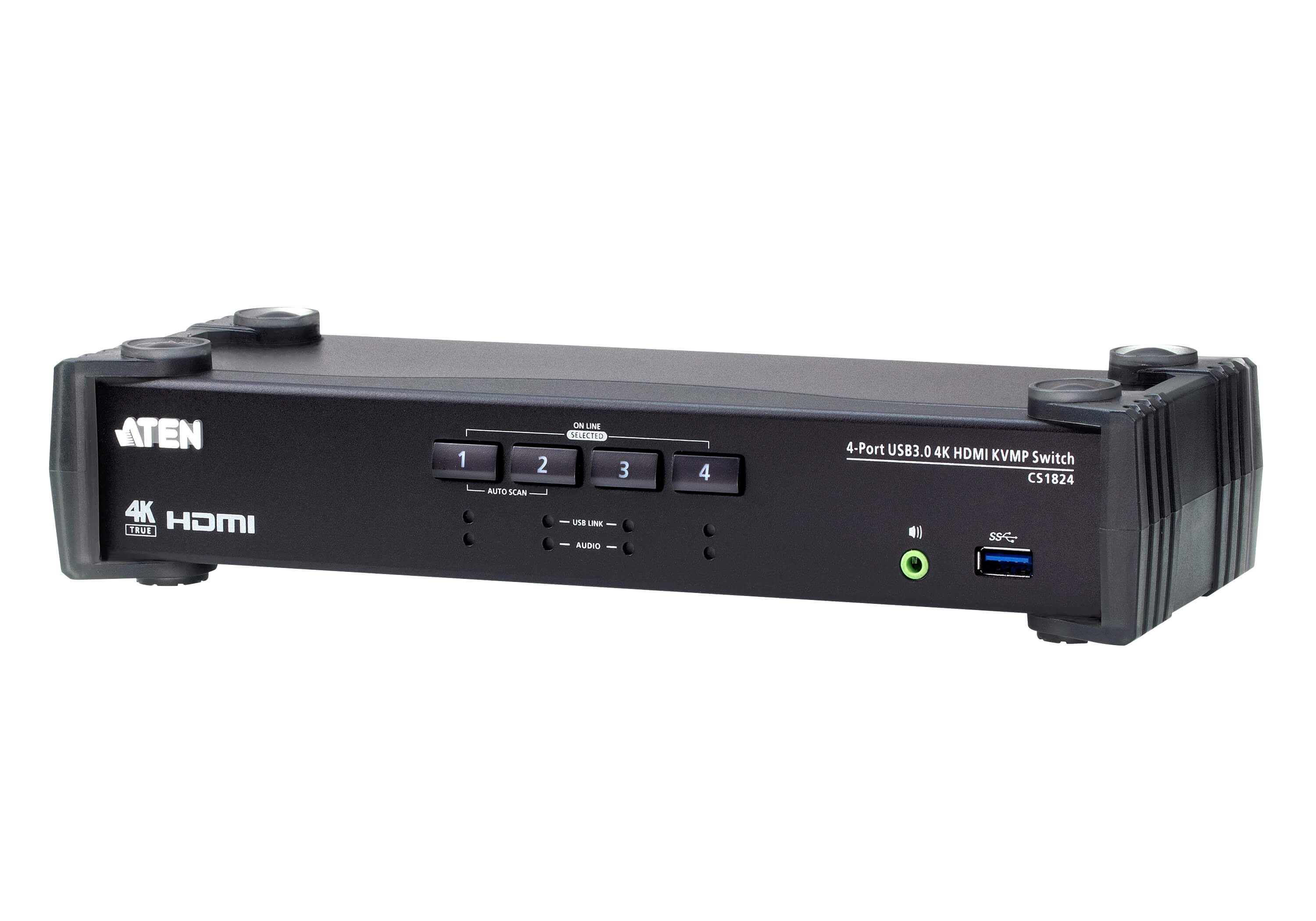 Aten Aten Desktop KVMP Switch 4 Port Single Display 4k HDMI w/ audio mixer mode, Cables Included, Selection Via Front Panel