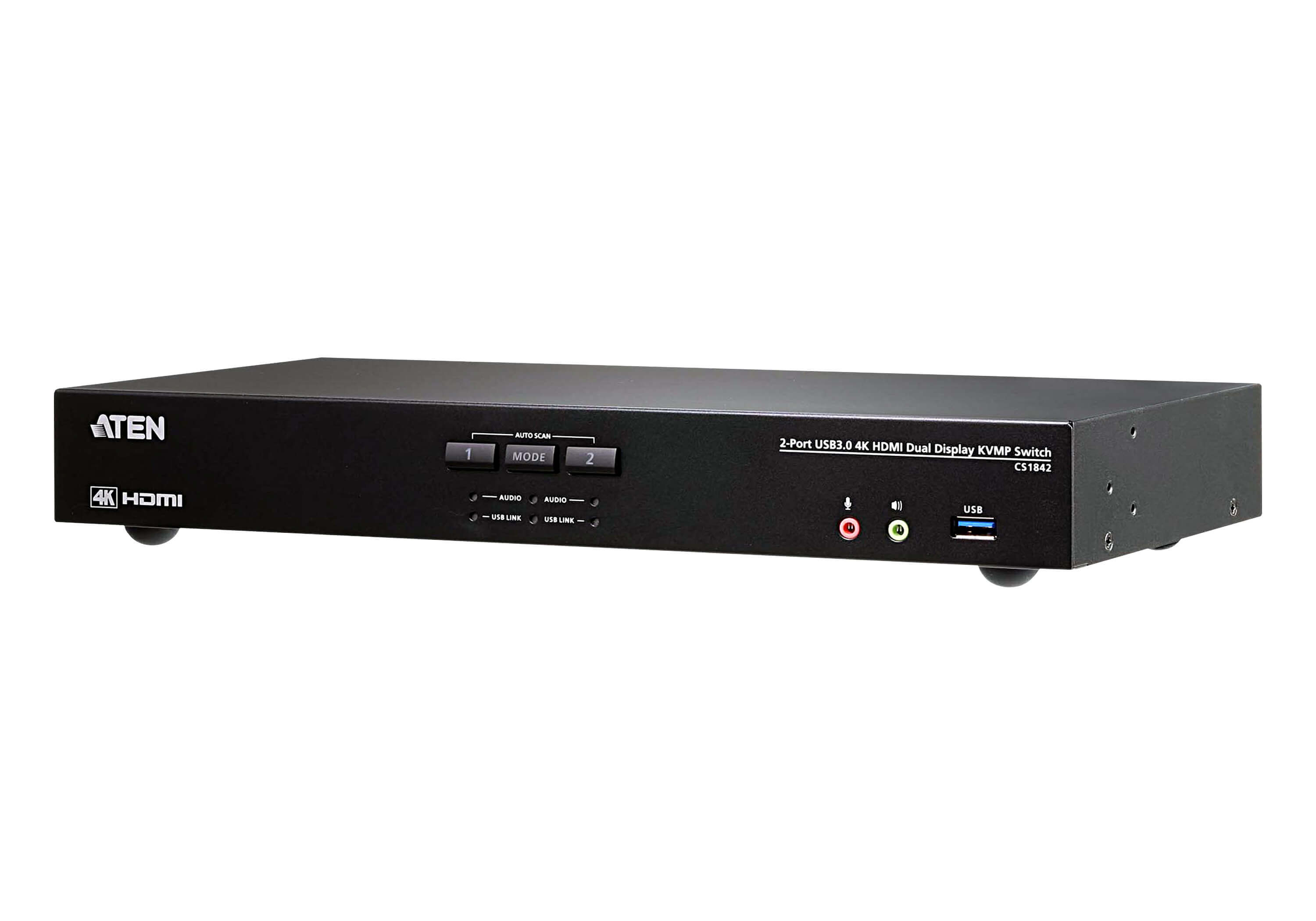 Aten Aten Desktop KVMP Switch 2 Port Dual Display 4k HDMI w/ audio, Cables Included, 2x USB Port, Selection Via Front Panel