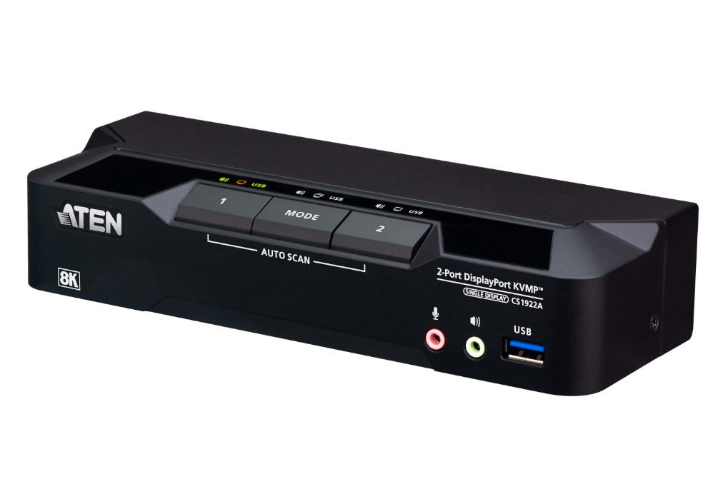 Aten 2-Port USB 3.0 8K DisplayPort KVMP™ Switch, Up to 7680 × 4320 @ 60 Hz, 5120 × 2880 @ 60 Hz, Supports daisy-chaining and displa (Cables included)
