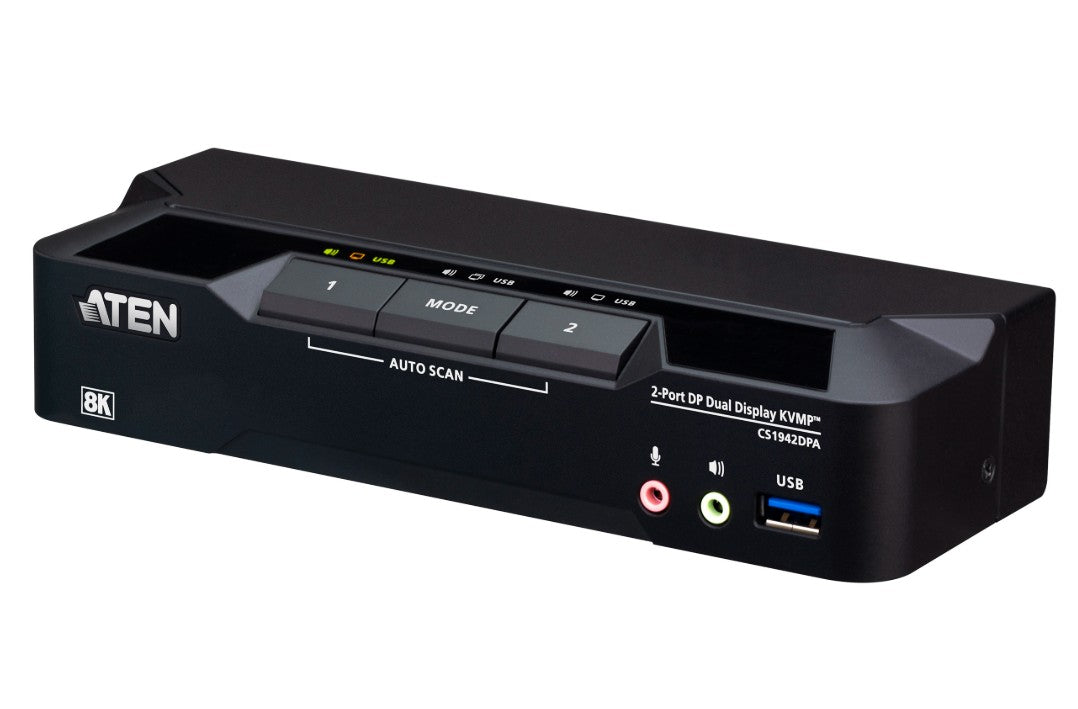 Aten Desktop 2-Port USB 3.0 8K DisplayPort Dual-Display KVMP™ Switch, Up to 7680 × 4320 @ 60 Hz, 5120 × 2880 @ 60 Hz (Cables included)