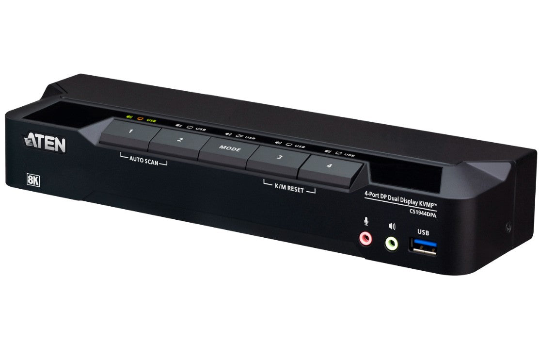 Aten Desktop 4-Port USB 3.0 8K DisplayPort Dual-Display KVMP™ Switch, Up to 7680 × 4320 @ 60 Hz, 5120 × 2880 @ 60 Hz (Cables included)