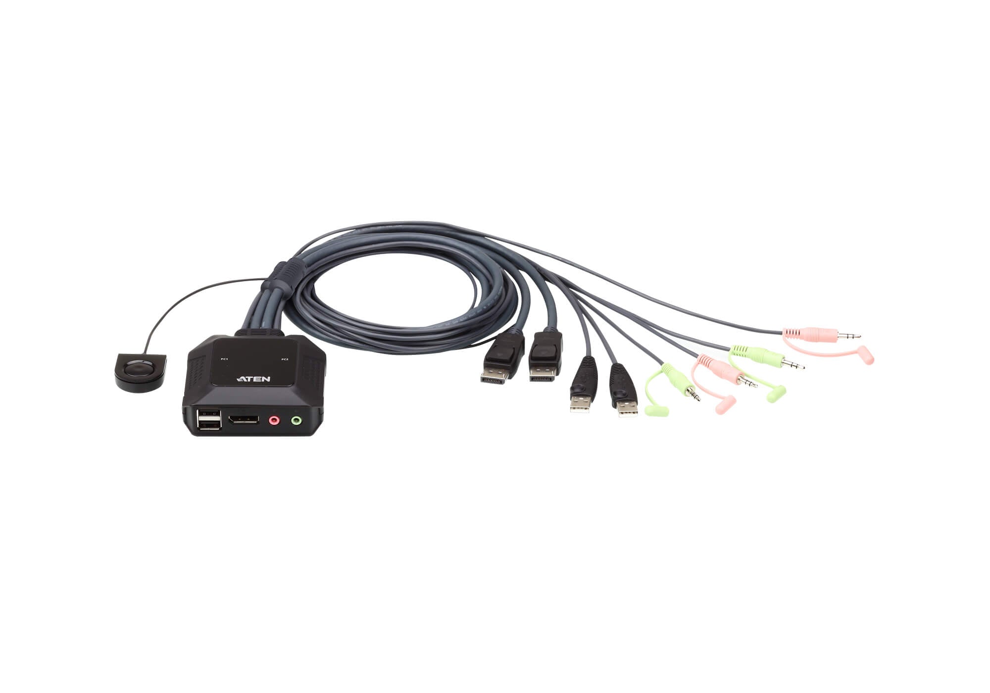 Aten Aten Compact KVM Switch 2 Port Single Display Display Port w/ Audio, Remote Port Selector, USB Hot-Plugging