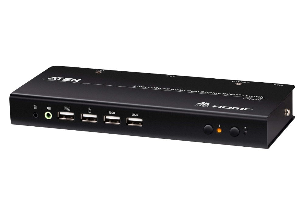 Aten Desktop 2-Port USB 4K HDMI Dual-Display KVMP™ Switch, up to 4096 x 2160 @ 60 Hz, Video DynaSync™, (Cables included)