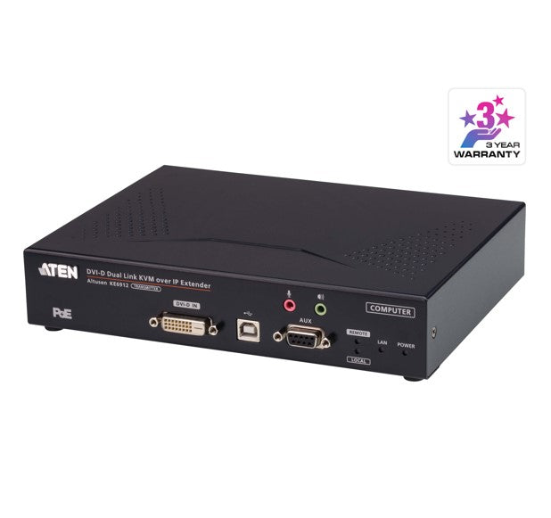 Aten Aten Aten DVI Dual Link KVM over IP Transmitter with DC Power + Power over Ethernet support, supports up to 2560 x 1600 