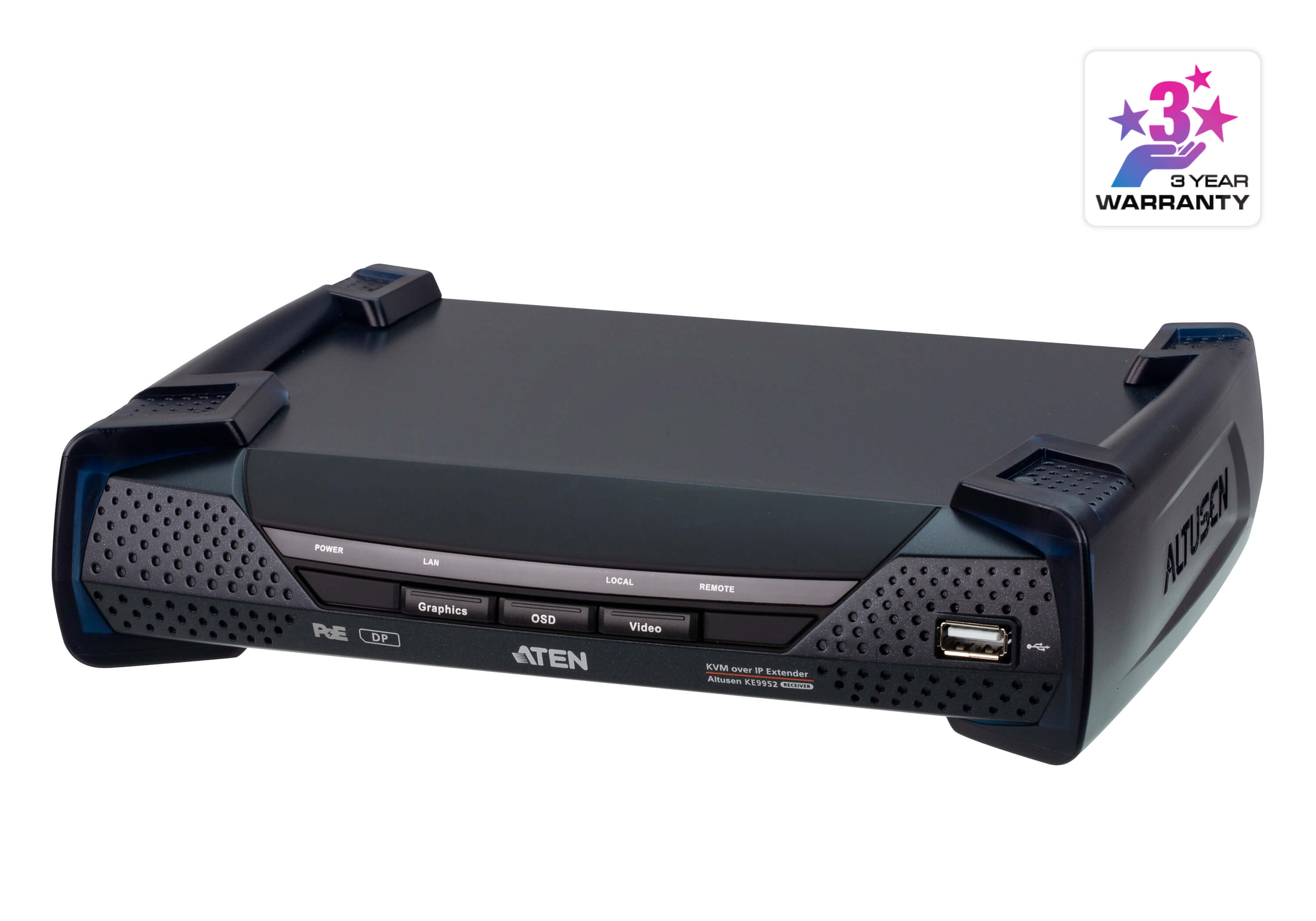 Aten Aten 4K DP Single Display KVM over IP Receiver with Power over Ethernet, power adapter not included