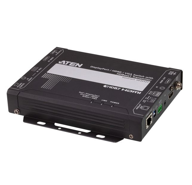 Aten Aten VE3912T 4K DisplayPort / HDMI / VGA Switch with HDBaseT Transmitter, Auto Switch Mode, Mirrored Video Output, PoH