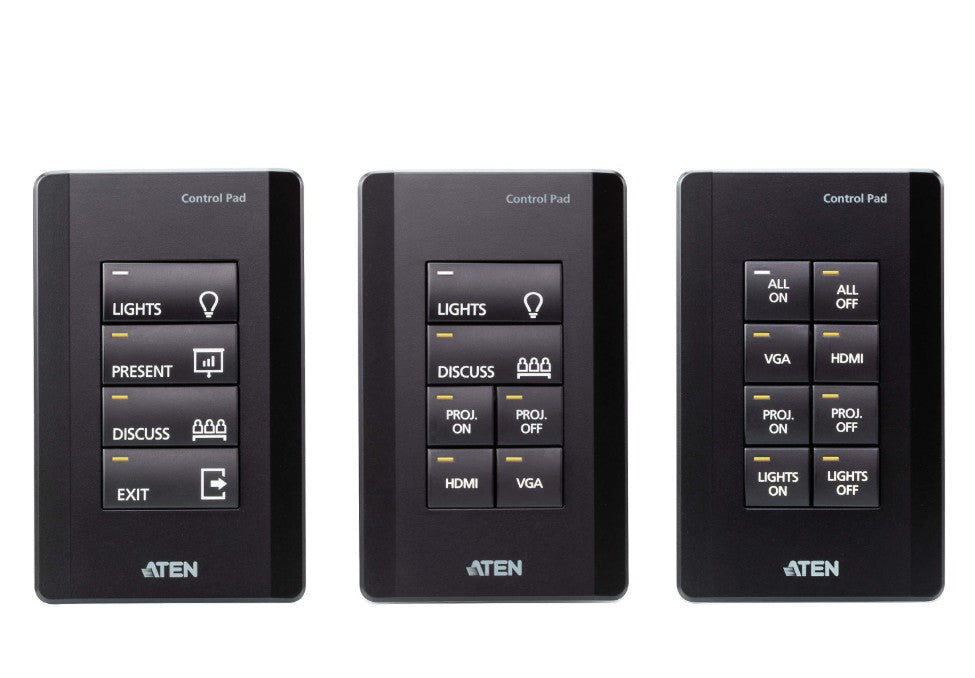 Aten Aten 8 Button Control Pad in black color with 1 Gang US wall plate, 2 RS232, 2 relay, 1 Digital I/O and Ethernet connect