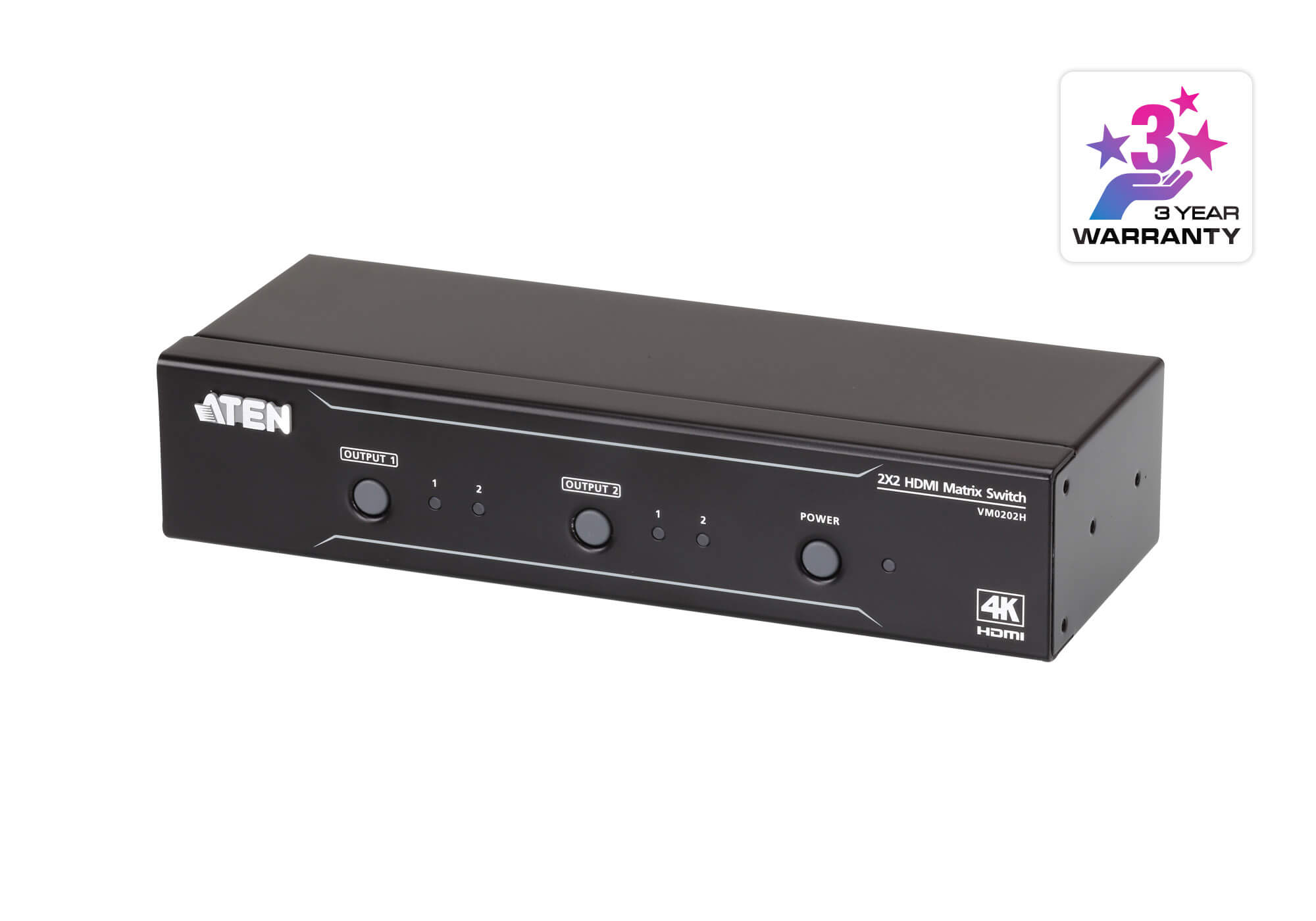 Aten Aten 2x2 4K HDMI Matrix, control via front-panel pushbuttons, IR remote and RS232 control, EDID management