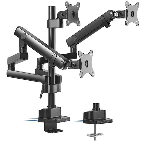 Brateck Brateck Triple Monitor Aluminum Slim Pole Held Mechanical Spring Monitor Arm Fit Most 17"-27" Monitors Up to 7kg per 