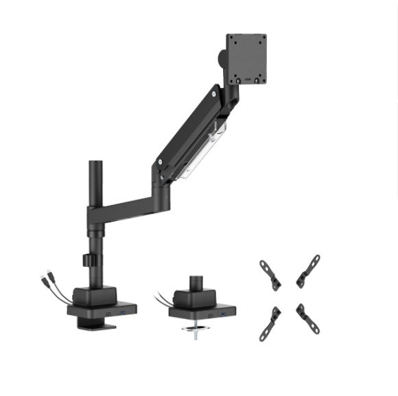 Brateck Brateck LDT80-C012UCP Super Heavy-Duty Pole-Mounted Gas Spring Monitor Arm with USB-A and USB-C Ports, Matte Black (L