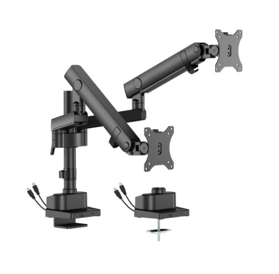 Brateck Brateck LDT84-C024UCP-B B Dual Screen Pole-Mounted Heavy-Duty Mechanical Spring Monitor Arm with USB Ports Black (LS)