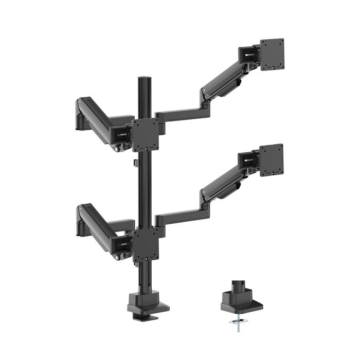 Brateck Modular Mechanical Spring Quad Monitor Arm with Sliders,  from 17'-40', weight capacity (per flat screen) 11kg, 180° Rotation (LS)