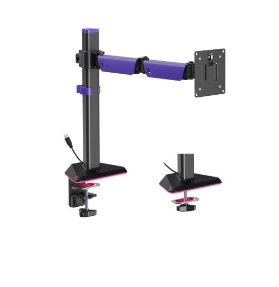 Brateck Brateck LDT89-C012L Articulating RGB Lighting Gaming Monitor Arm Matte Black, Fit Screen Size: 17"-40" Up to 12 KG (L