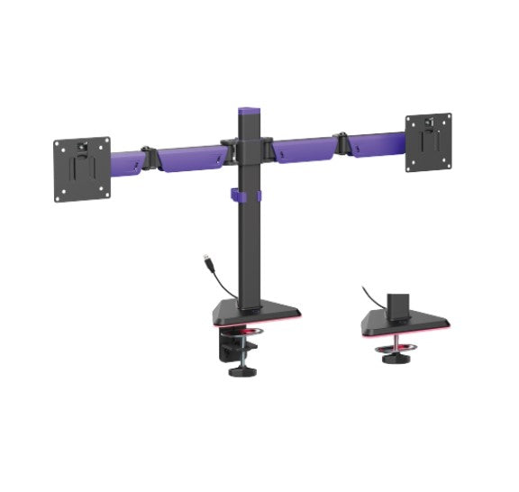 Brateck Brateck LDT89-C024L Matte Black Amethyst Articulating RGB Lighting Gaming Dual Monitor Arm, Fit Screen Size: 17"-32" 
