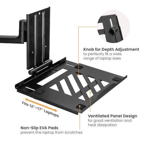 Brateck Brateck Adjustable Laptop Tray For Monitor Arms Fits12-17"  with standard 75x75 VESA plate (LS)