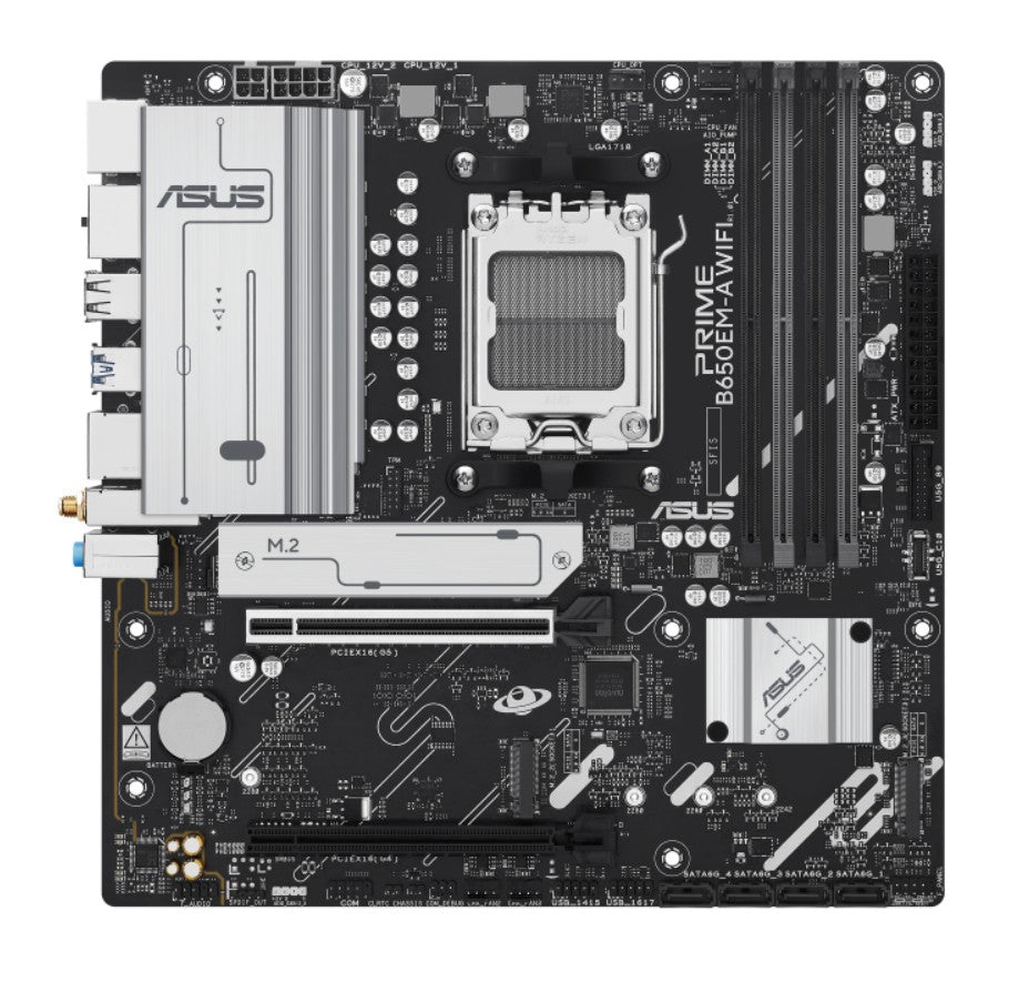 ASUS ASUS AMD B650EM PRIME B650EM-A WIFI (AM5) Micro-ATX Motherboard, DDR5, PCIe 5.0 Ready, 3x M.2, Wi-Fi 6, 2.5Gb Ethernet, 