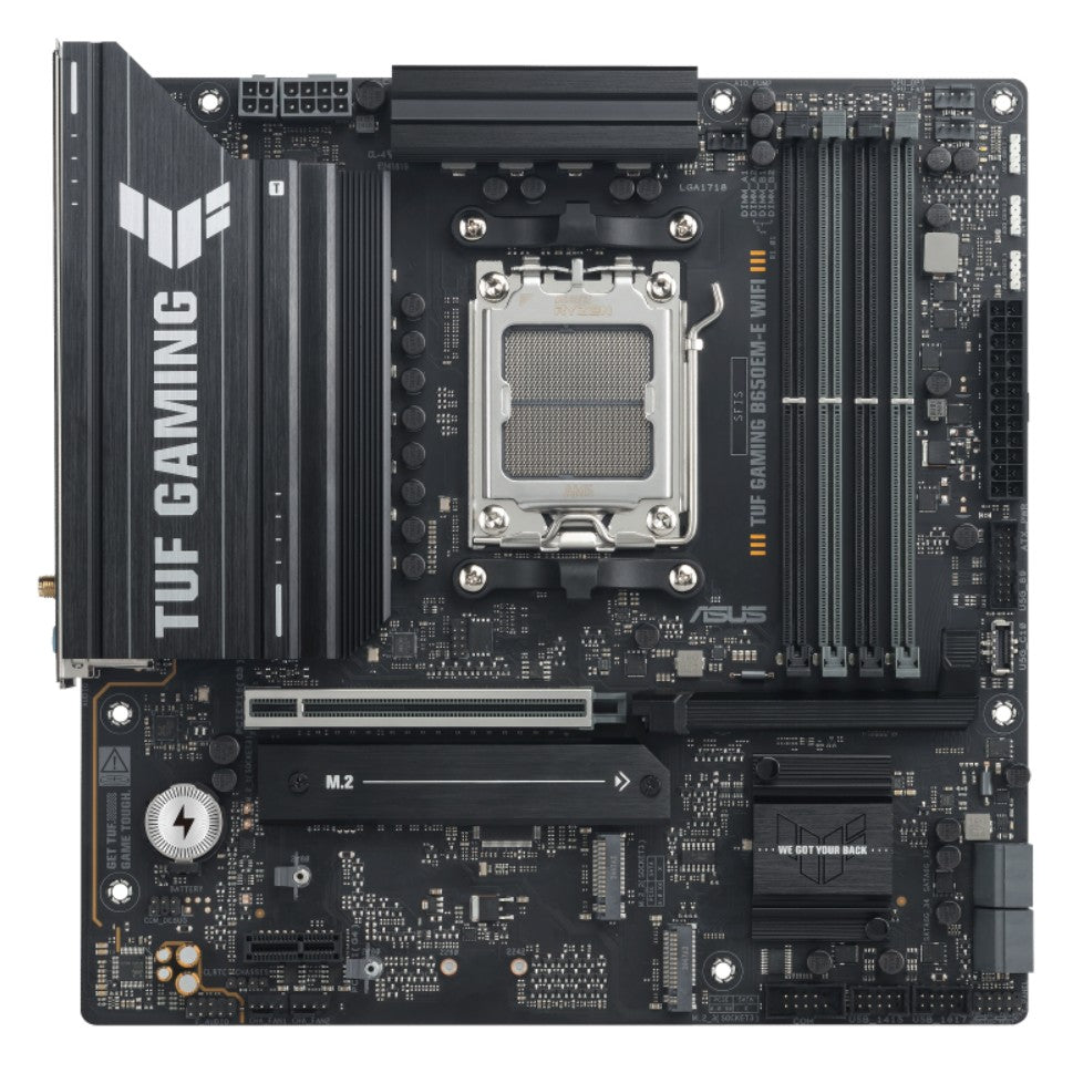 ASUS ASUS AMD B650EM TUF GAMING B650EM-E WIFI (AM5) Micro-ATX Motherboard, DDR5(3x), 8+2+1 Power Stages, PCIe 5.0, 3x M.2, Fr