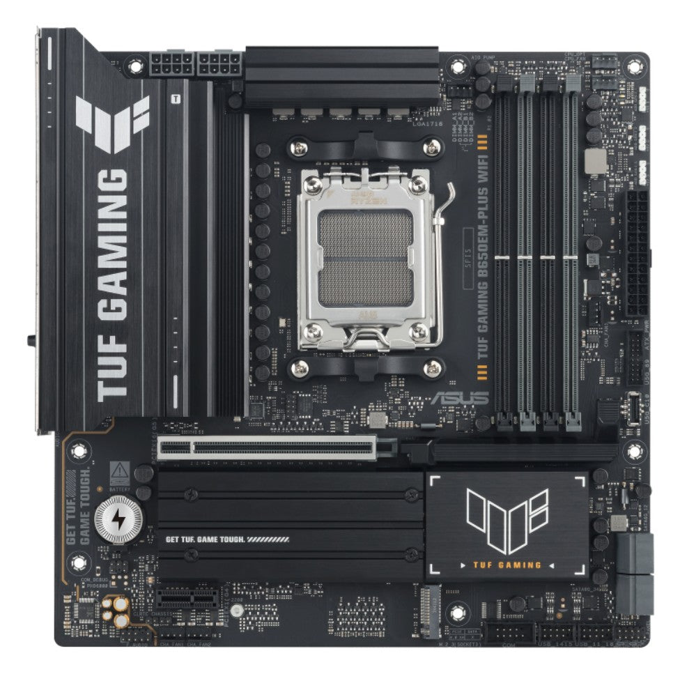 ASUS ASUS AMD TUF GAMING B650EM-PLUS WIFI (AM5) Micro-ATX Motherboard, DDR5(4x), 12+2+1 Power Stages, PCIe 5.0, 3x M.2, Front